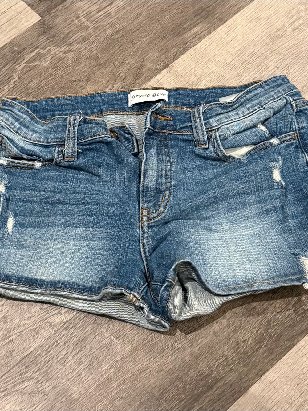 Studio Blue Faded Distressed Denim Shorts